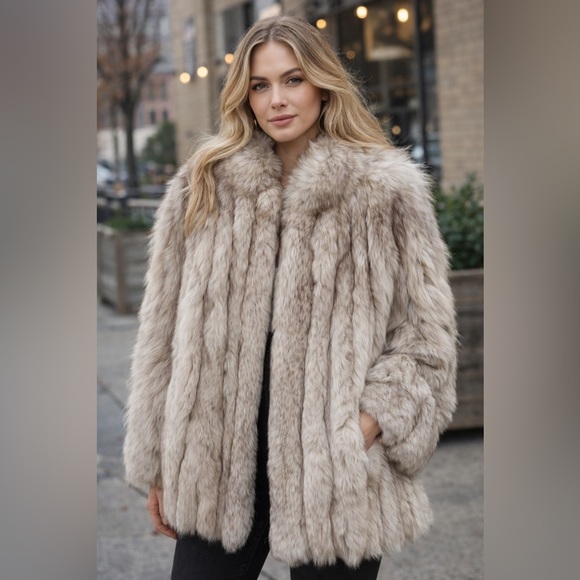 Saga fox Jackets & Blazers - Saga Fox Genuine Norwegian Blue Fox Fur Coat – Luxury Natural Fur—size M